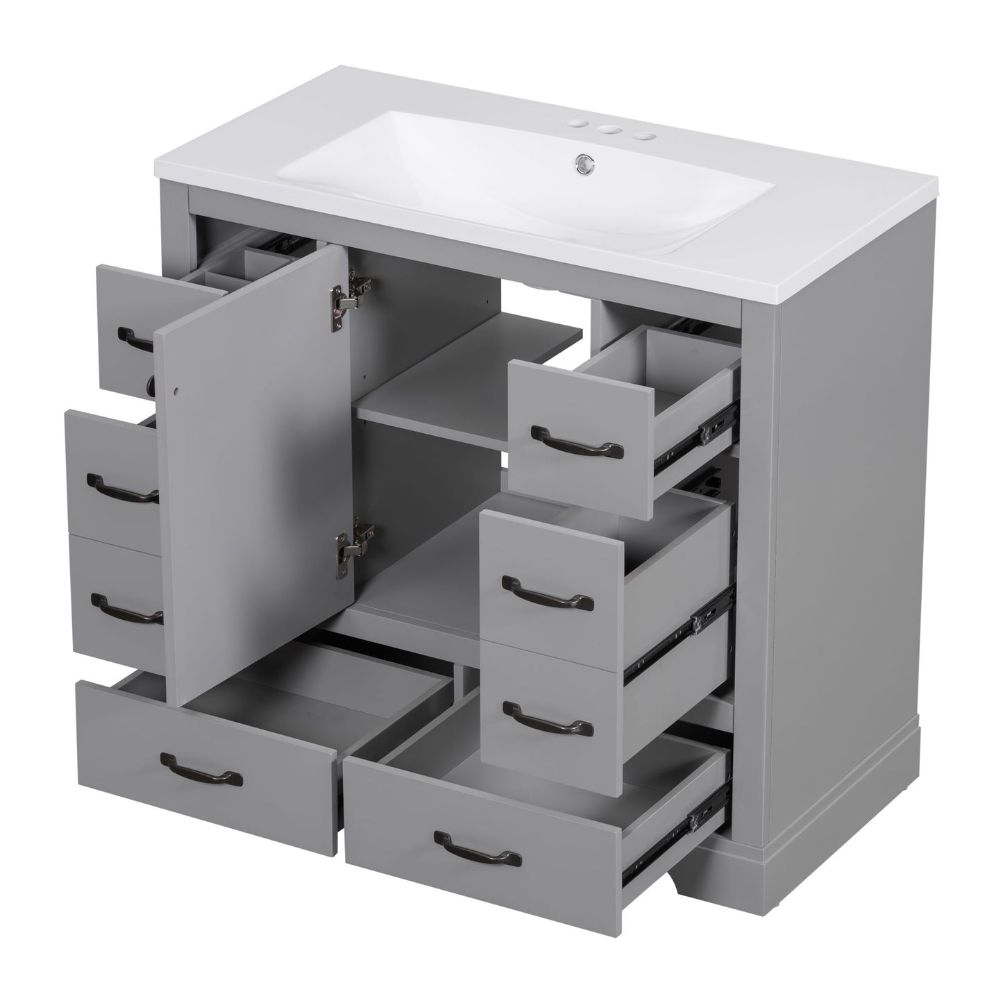Modern Bathroom Vanity With Sink, 6 Drawers, Adjustable Shelf