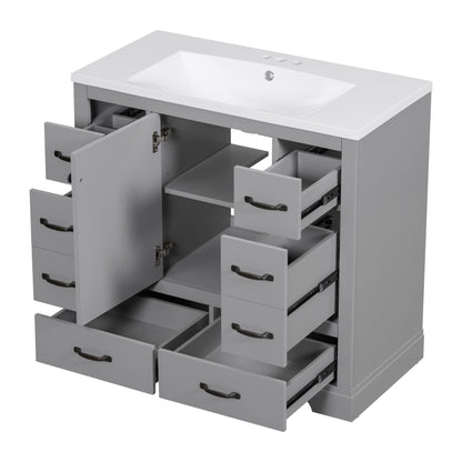 Modern Bathroom Vanity With Sink, 6 Drawers, Adjustable Shelf