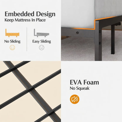 Platform Bed Frame With Charging Station & Headboard Shelves