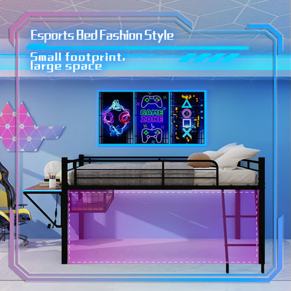 Loft Bed With Built In Desk, LED Light Strip