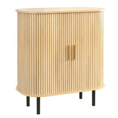 Fluted Wine Bar Cabinet With 8 Grid Wine Rack, 5 Level Adjustable Shelves, 2 Glass Holders