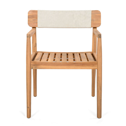 Creative Braided Acacia Wood Outdoor Dining Table And Chairs With Armrests (Set of 2) - Teak / White