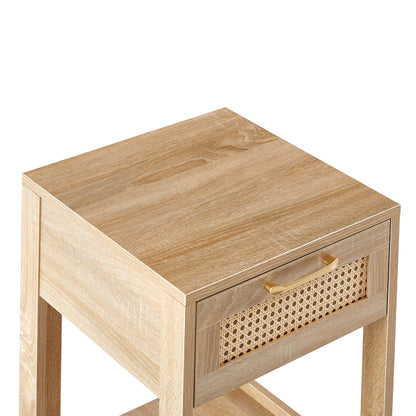 15.75" Rattan End Table With Drawer, Modern Nightstand, Side Table For Living Room, Bedroom