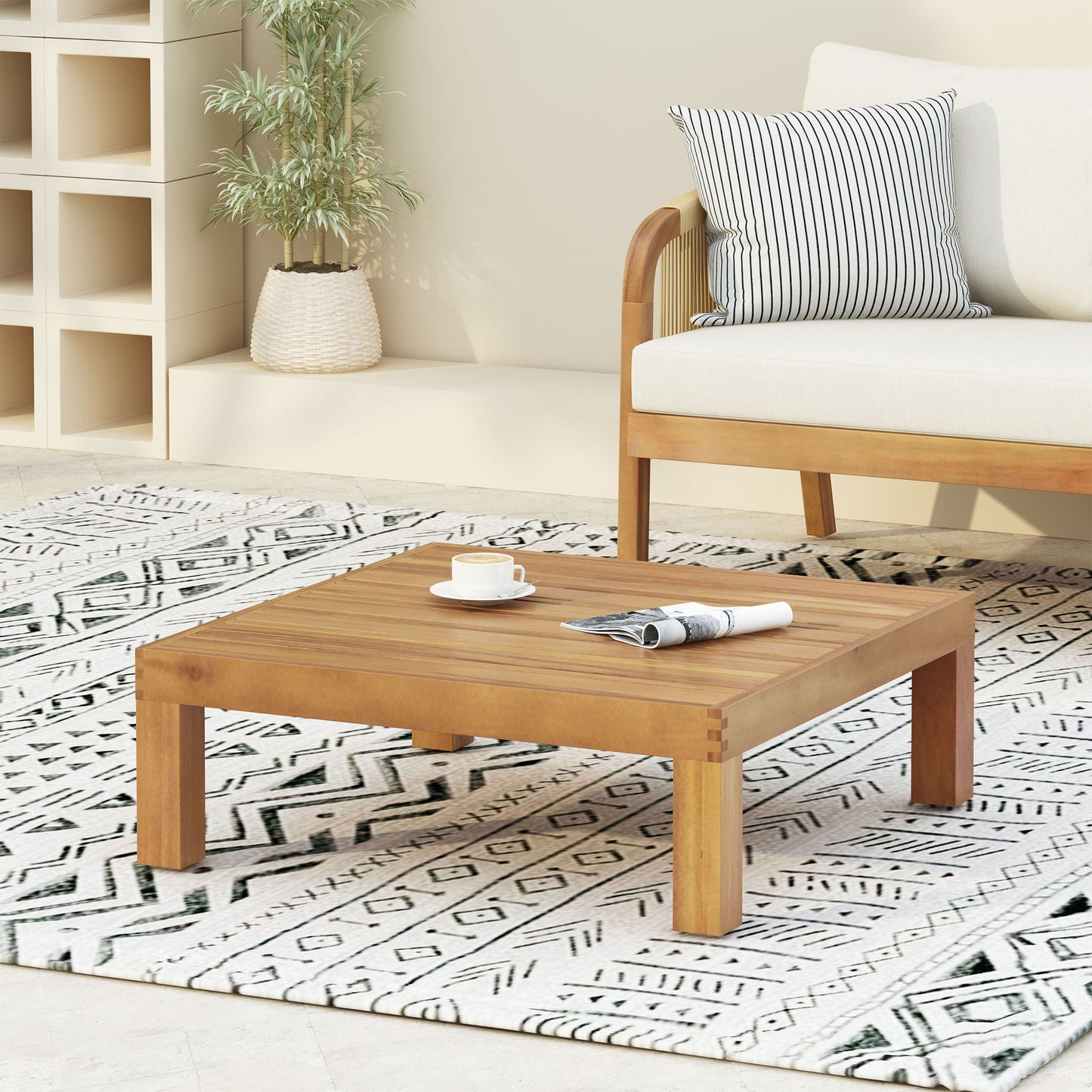Mythical - Square Outdoor Coffee Table With Frame And Slat Top - Teak