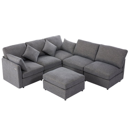 Sectional Sofa Modular U-Shaped With Ottoman & USB Ports