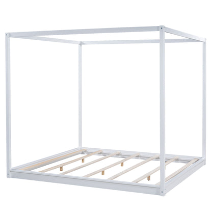 Wood Canopy Platform Bed With Support Legs And Airflow Slats