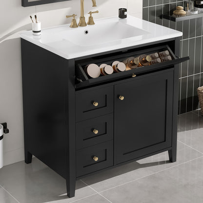 Bathroom Vanity With Sink, 3 Drawers And Adjustable Shelf, Freestanding Storage Unit