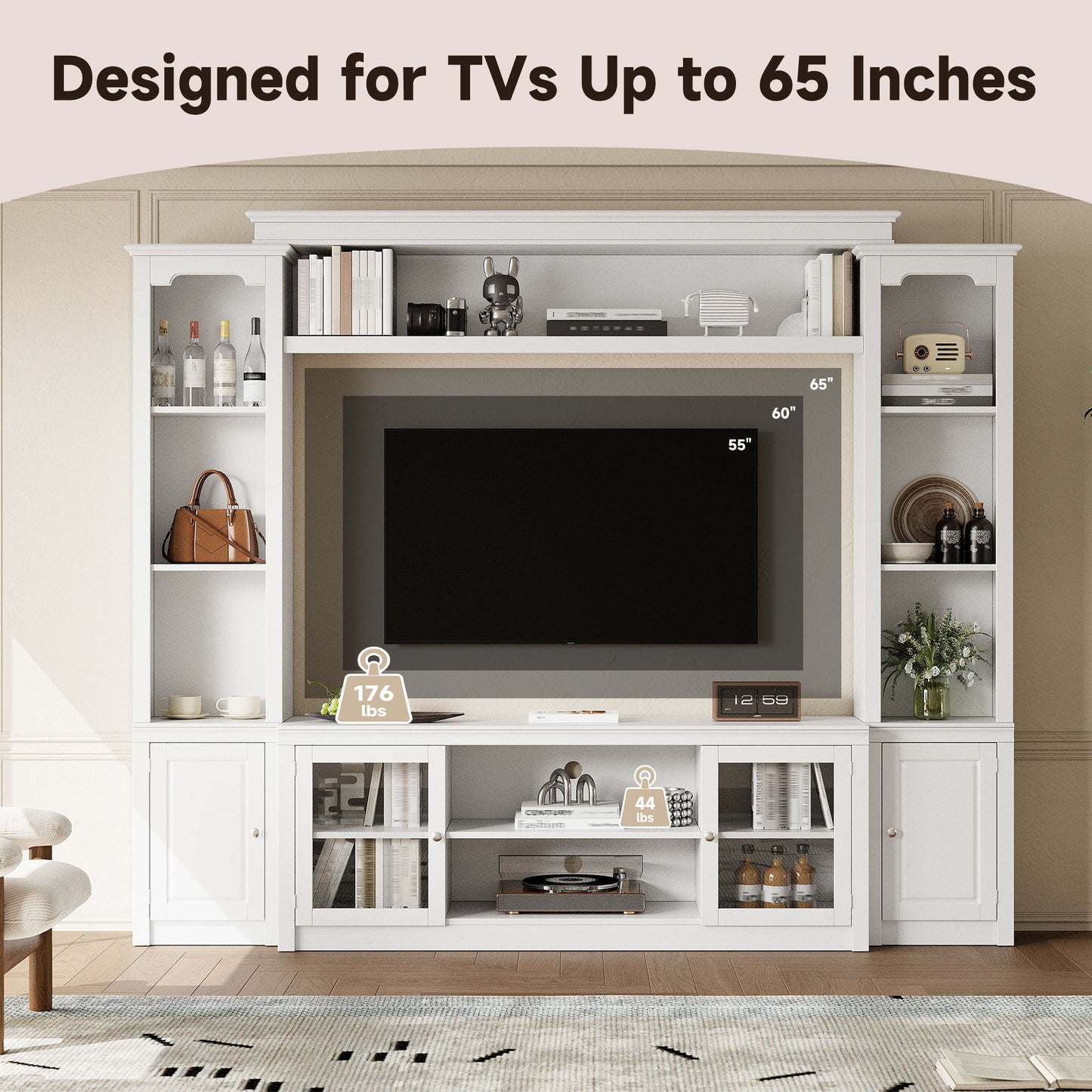 All-In-One TV Stand With Bookcase For TVs Up To 65"