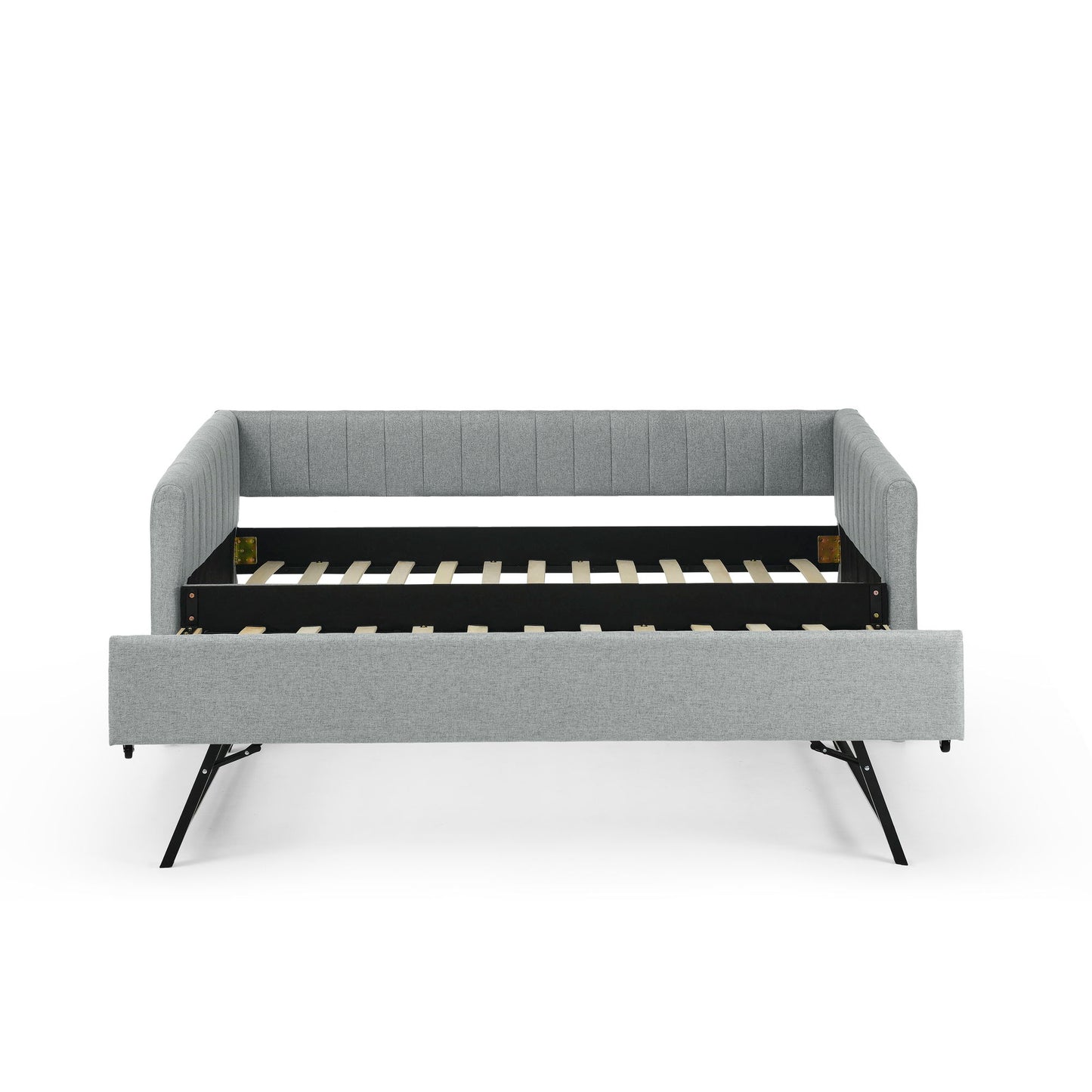 Upholstered Daybed With Trundle With Vertical Stripes
