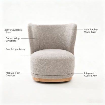 Curved Back Swivel Lounge Chair With Rotating Base For Home - Gray