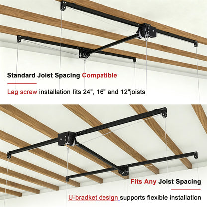 Overhead Garage Storage Rack For High Ceilings & Safety Lock - Black