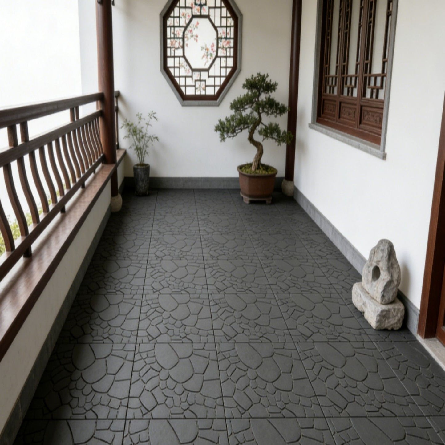 Stone Texture Interlocking Patio Deck Tiles, 44 Pieces