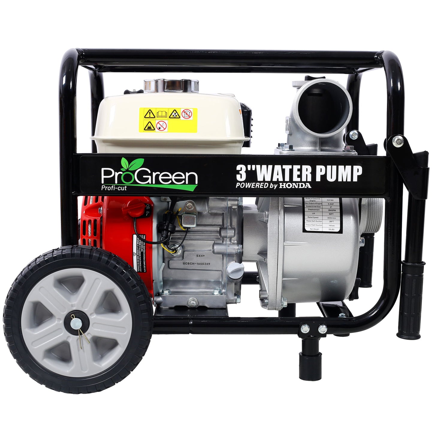 Honda - Gx160 Engine Water Pump 3" 264Gpm With Accessories Kit And Handle Wheel Kit - Black / Red