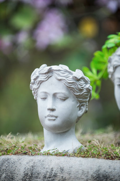 Greek Style Cement Head Planter Indoor Outdoor Home Garden Decor - Gray