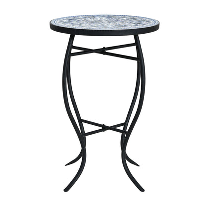 Outdoor Round Side Table With Mosaic Style Top And Curved Iron Legs