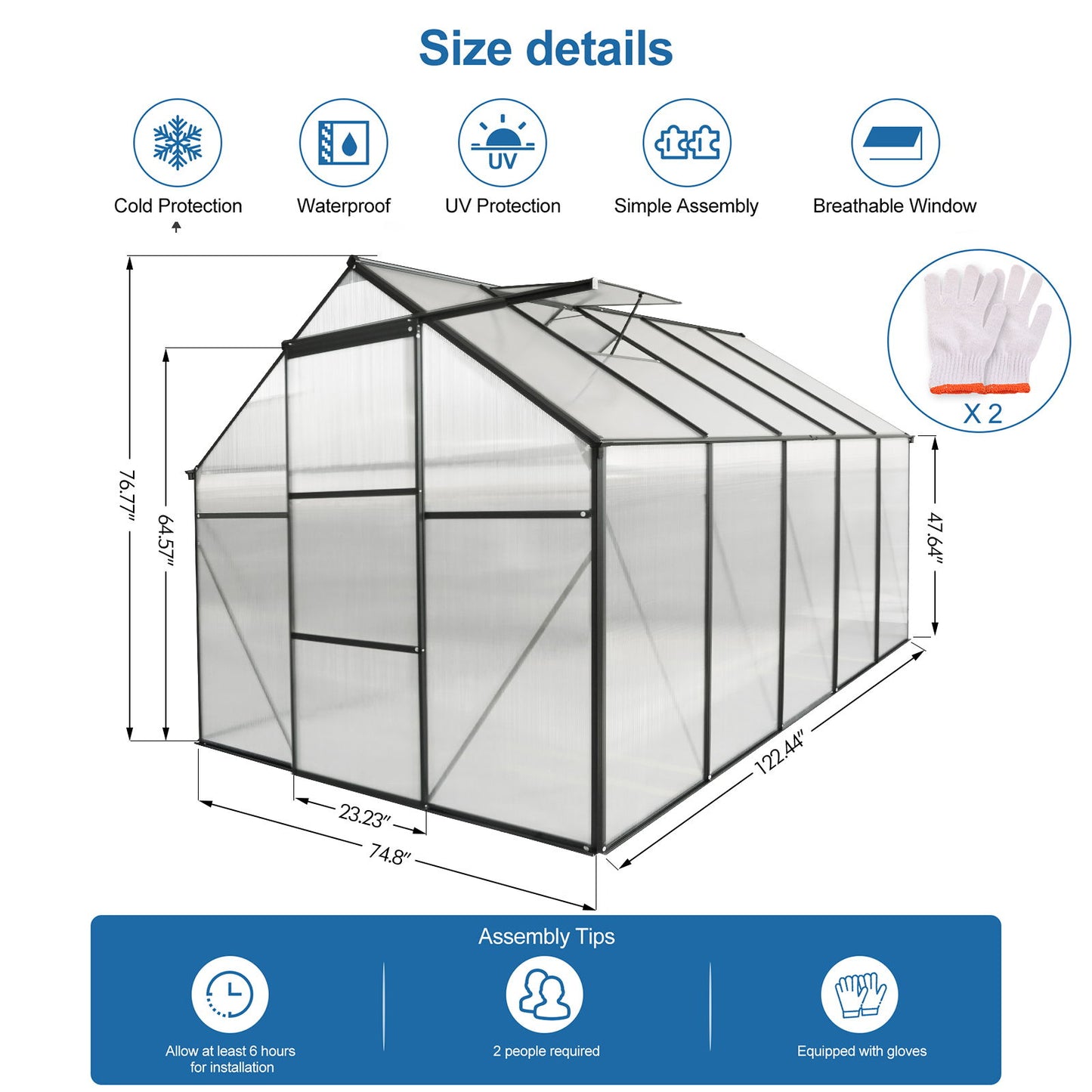 Polycarbonate house Raised Base And Anchor Aluminum Heavy Duty Walk-In houses For Outdoor Backyard In All Season
