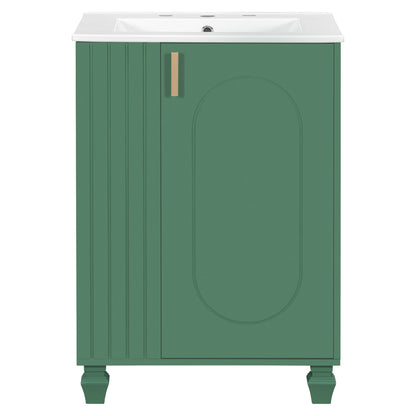Classic Retro Bathroom Vanity With Sink, Door Shelf, Side Open Storage Frame