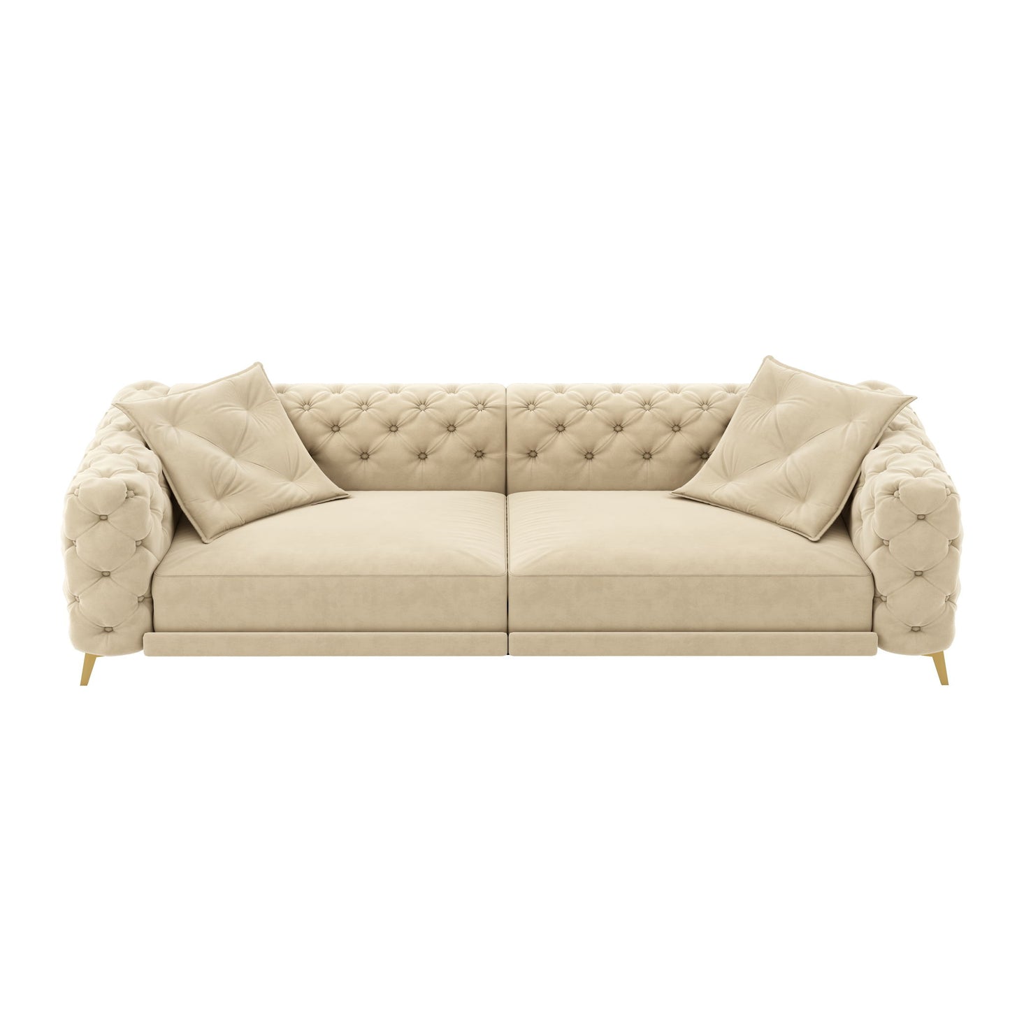 3 In 1 Convertible Sleeper Sofa, Pull Out Bed, Button Tufted, 4 Seater Couch With Movable Ottoman For Apartment - Apricot