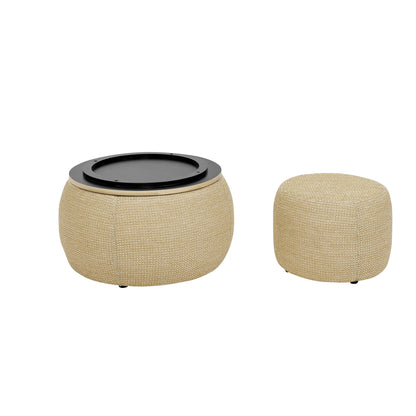Round Storage Ottoman, 2 In 1 Function, End Table And Ottoman