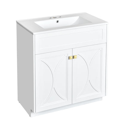 Bathroom Vanity With Sink, Freestanding Storage Cabinet With Handles, Soft Closing Doors