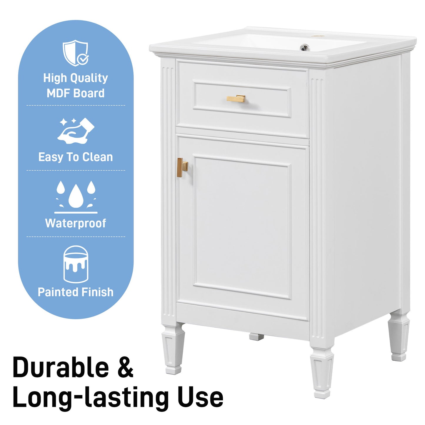 Bathroom Vanity With Sink, Adjustable Shelf, Tilt-Out Drawer