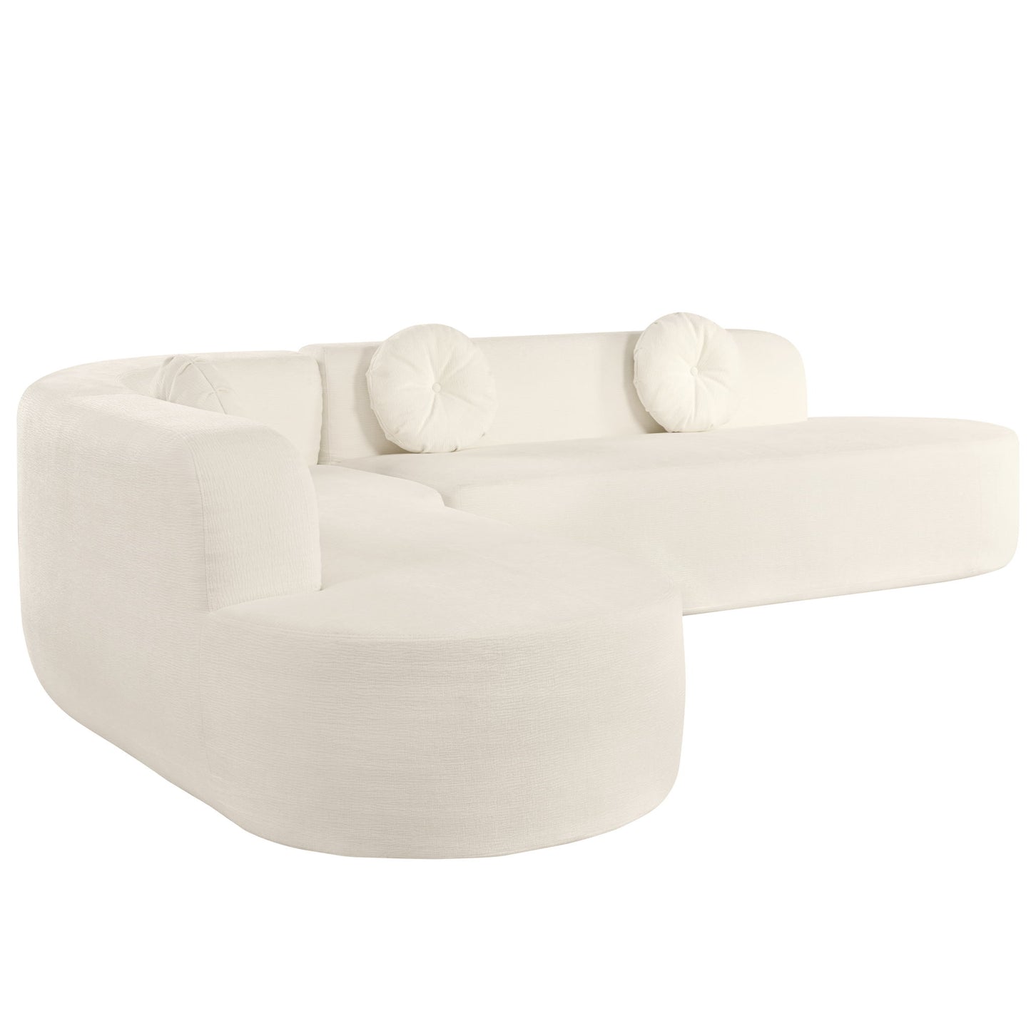 Extra Large Sectional Sofa Soft Fabric Upholstery, Elegant Curved Design With 3 Round Cushions, High - Resilience Foam For Ultimate Comfort - Beige