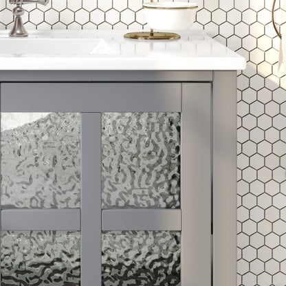 Bathroom Vanity With Ceramic Sink, Adjustable & Open Shelf