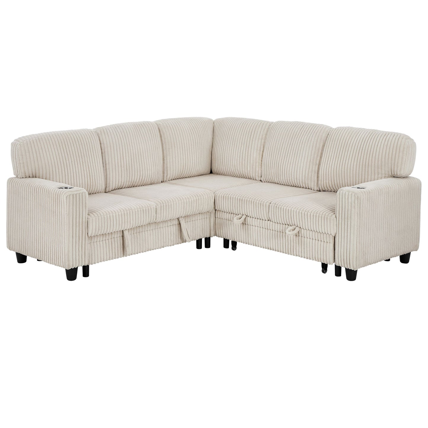 L-Shaped Sofa With Pull Out Sofa Bed With USB
