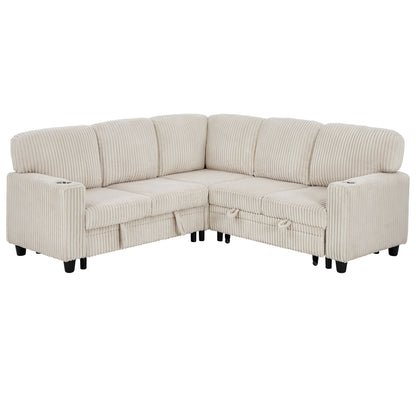 L-Shaped Sofa With Pull Out Sofa Bed With USB