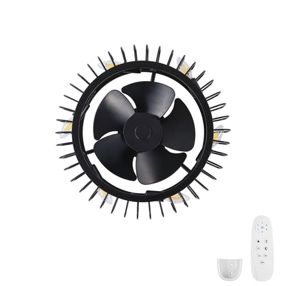 Flush Mount Ceiling Fan With Lights, Low Profile Fandelier With E12 Sockets, Reversible DC Motor, 6 Speeds - Black