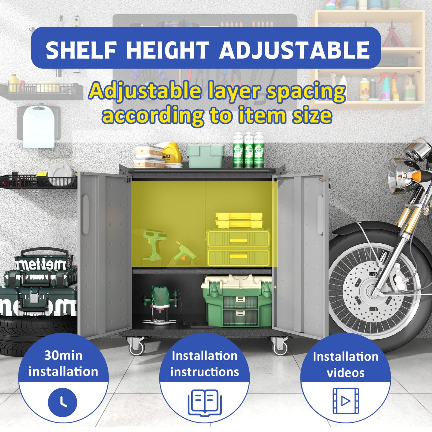 Heavy Duty Metal Garage Storage Cabinet With Wheels Sturdy Tool Organizer