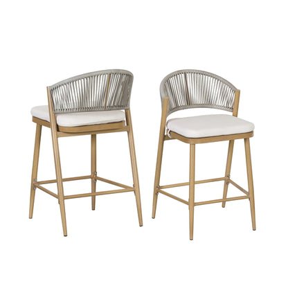 Outdoor 26" Counter Height Metal Frame Counter Stools With Scallop Shaped Backrest & Water Resistant Cushions
