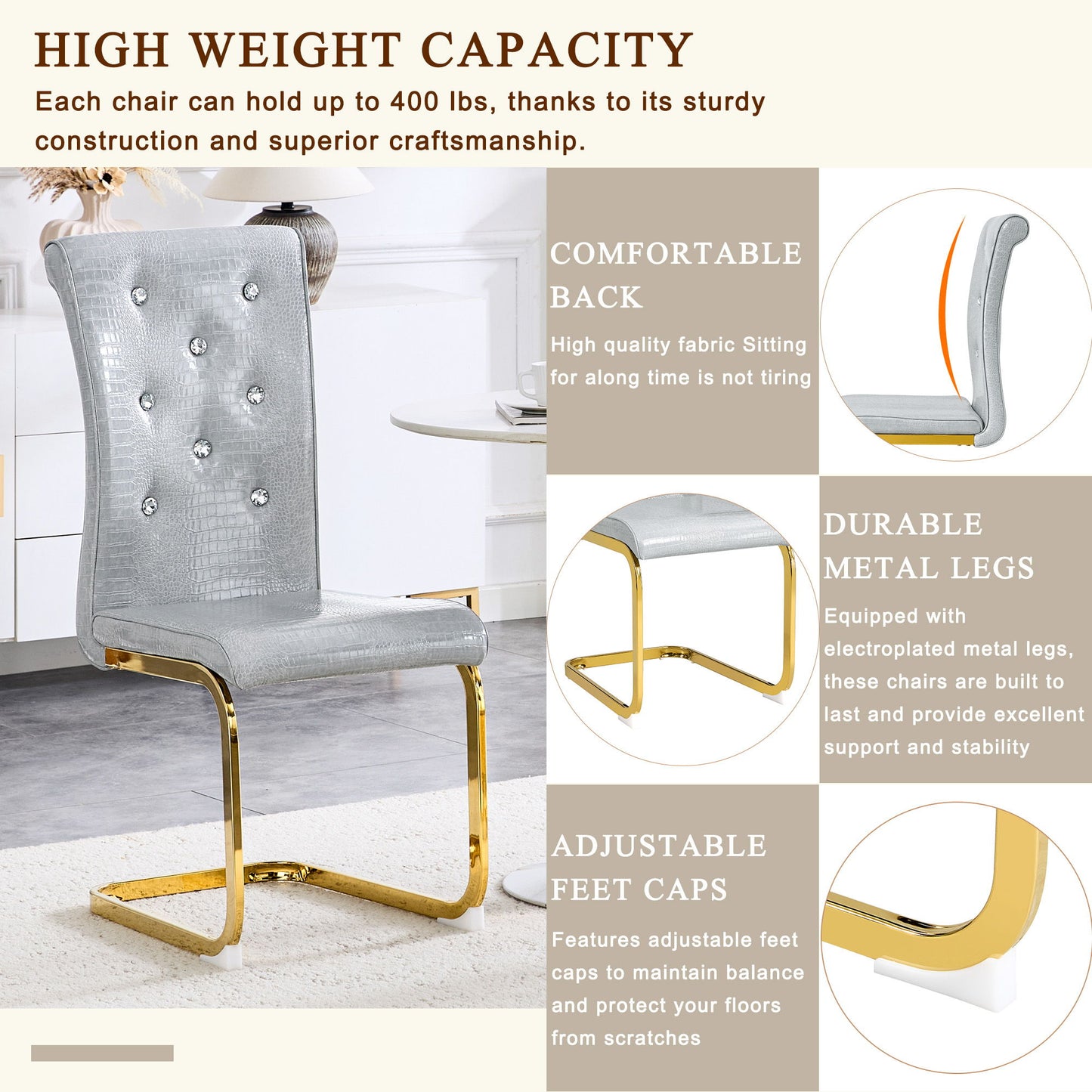 Elegant Design Alligator Skin Upholstered Dining Chairs