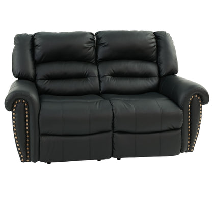 Plush Relax Power Reclining Loveseat 2 Seat Couch With USB Charging Armrest Cushion Living Room Furniture - Black