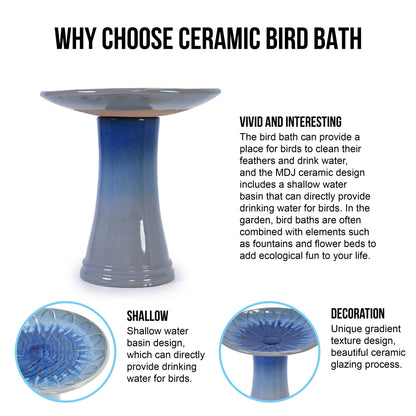 Birdbath For Patio, Garden - Blue Gray