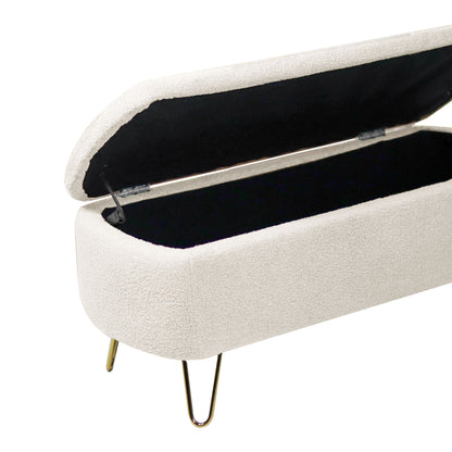 Storage Ottoman Bench For End Of Bed Legs, Modern Camel Faux Fur Entryway Bench Upholstered Padded With Storage For Living Room Bedroom