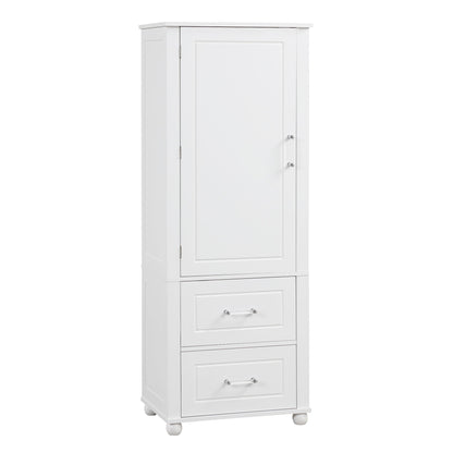 Tall Freestanding Bathroom Storage Cabinet With 2 Drawers And Adjustable Shelf