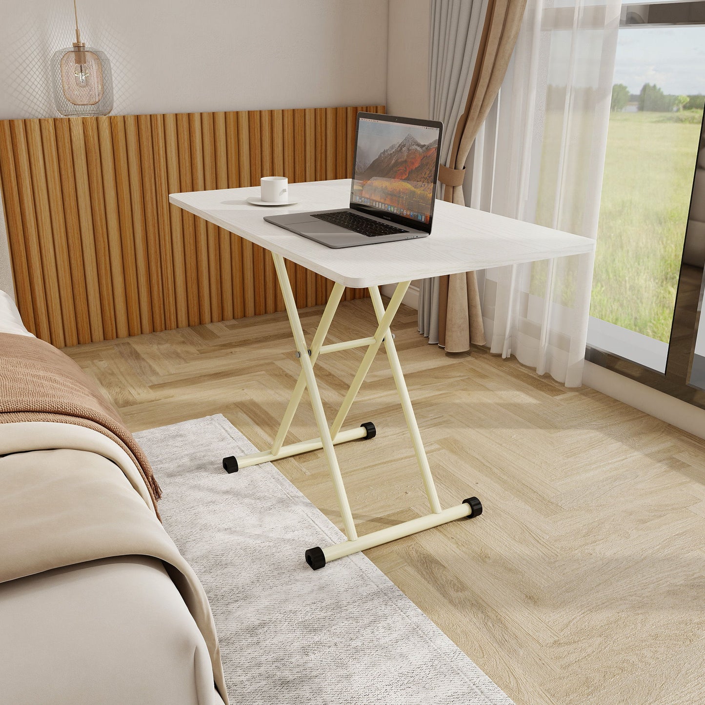 Adjustable Standing Table, Indoor & Outdoor Use, Portable With Adjustable Height - Off White / White
