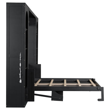 French Style Murphy Platform Bed With Shelf, Side Cabinets, Drawers And LED