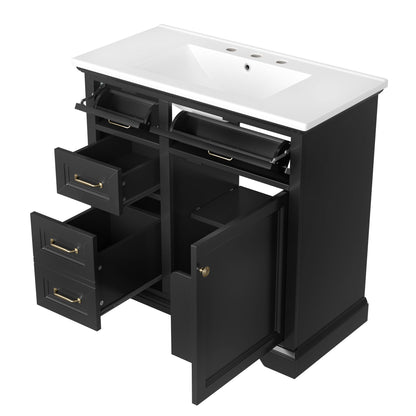 Modern Bathroom Vanity With Sink Top, 4 Drawers And 1 Soft-Close Door