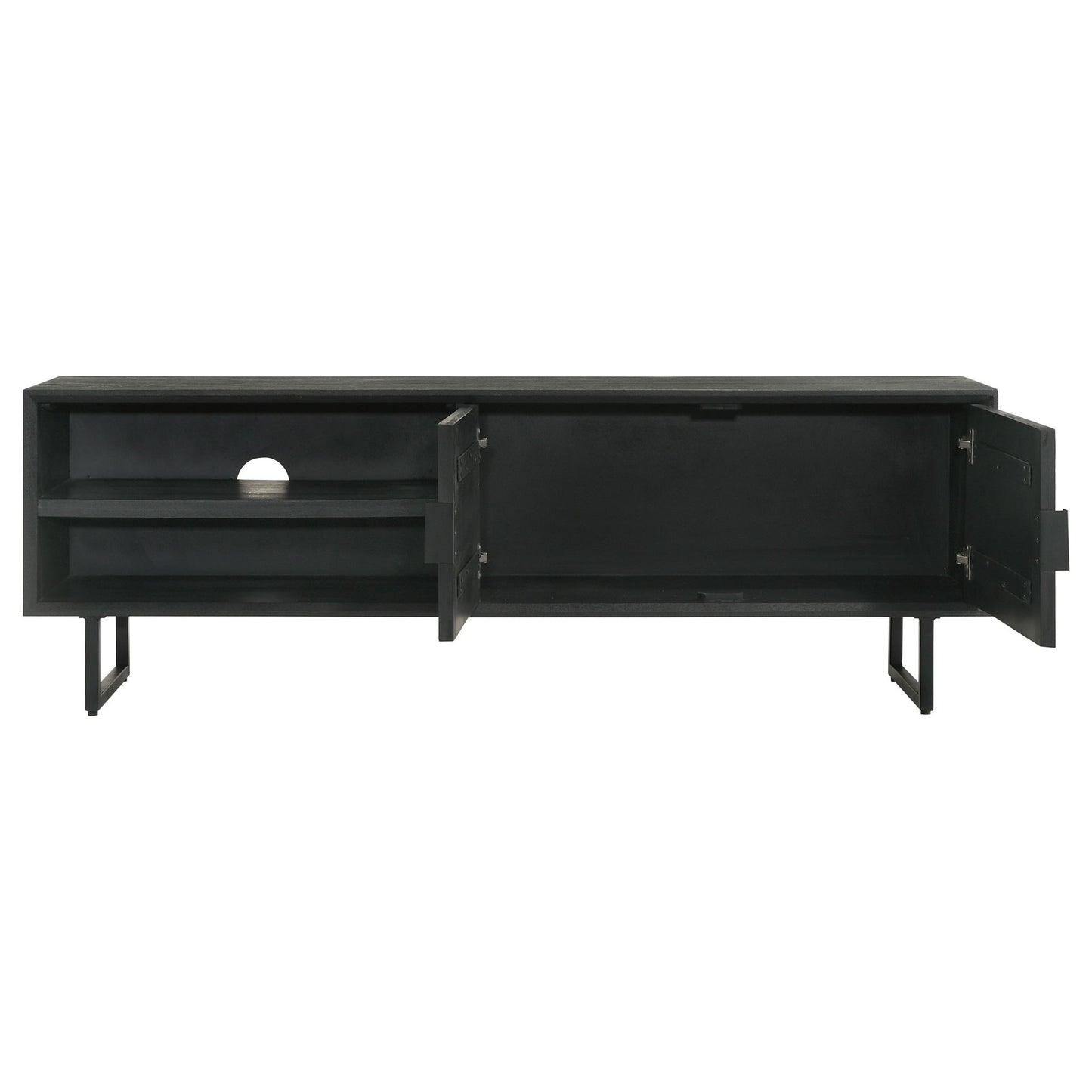 Manaya - 2 Door Stand With Open Shelving And Hidden Storage - Charcoal Black