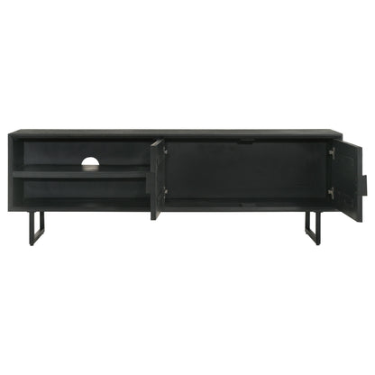 Manaya - 2 Door Stand With Open Shelving And Hidden Storage - Charcoal Black