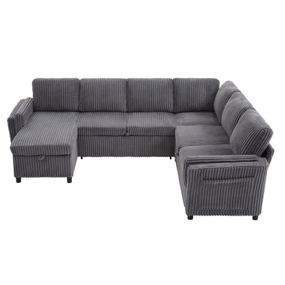 Convertible U-Shaped Sectional Sofa Bed With USB Ports And Storage