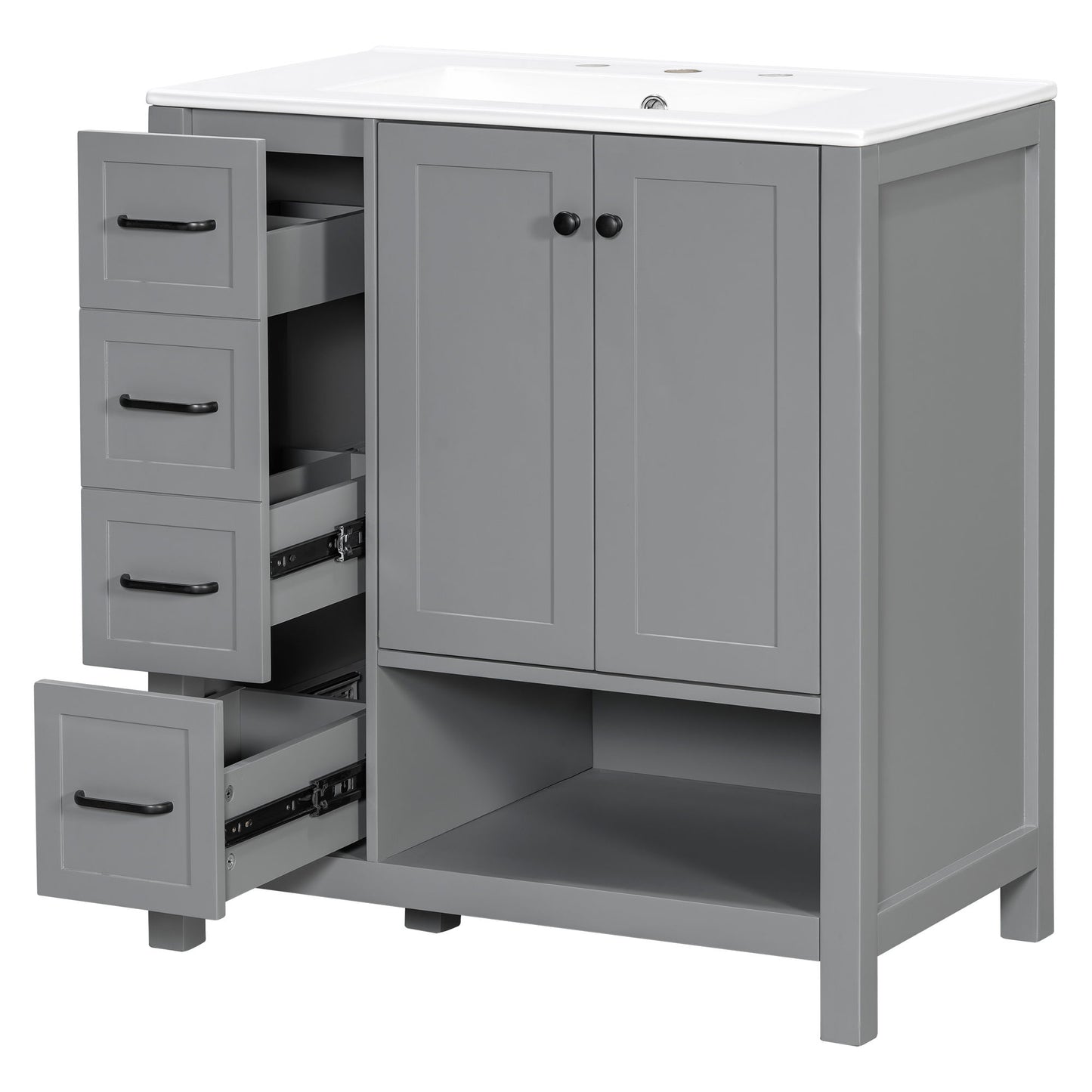 Bathroom Vanity With Sink Top, Bathroom Vanity Cabinet With 2 Doors And 2 Drawers, Open Shelf
