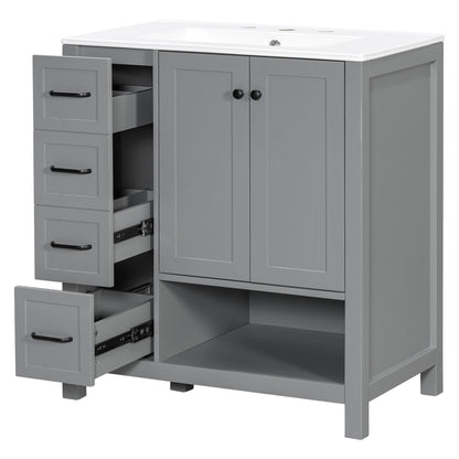 Bathroom Vanity With Sink Top, Bathroom Vanity Cabinet With 2 Doors And 2 Drawers, Open Shelf