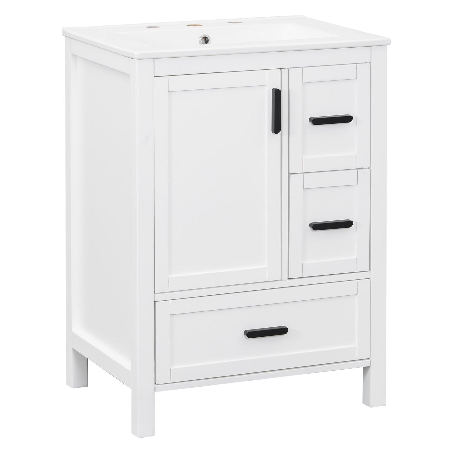 Bathroom Vanity With Sink, Soft-Close Doors, Double-Layer Shelf And 3 Drawers