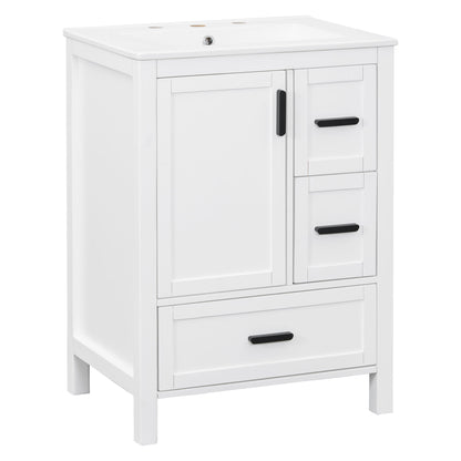 Bathroom Vanity With Sink, Soft-Close Doors, Double-Layer Shelf And 3 Drawers