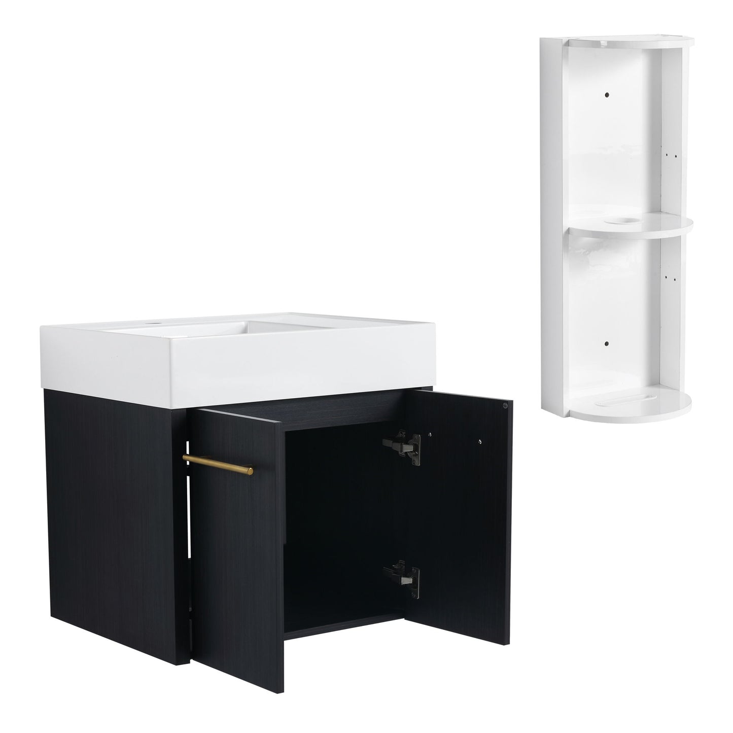 Modern Wall Mounted Bathroom Vanity With Thick Edge Resin Sink And Storage Rack