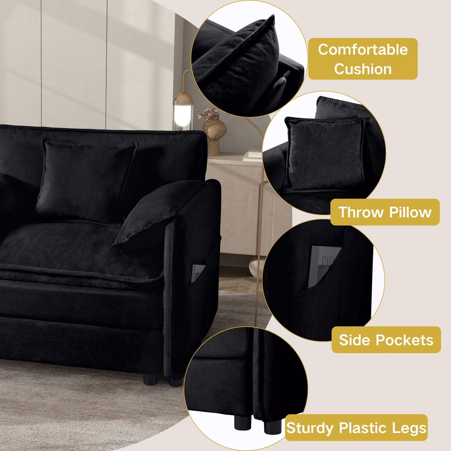 Oversized Chair With Movable Ottoman, Soft Upholstered Lounge Chair