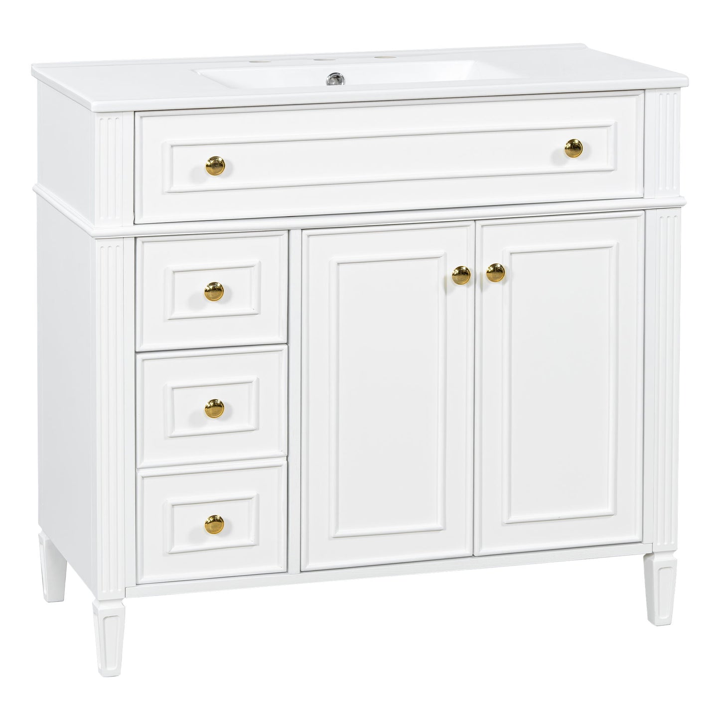 Bathroom Vanity With Sink, 3 Drawers & 2 Soft-Close Doors